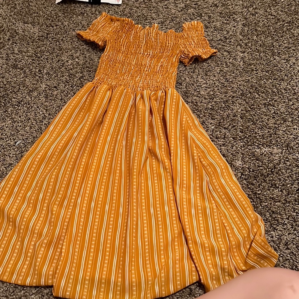Small dark off the shoulder yellow dress